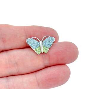 Vintage Sterling Silver 925 Blue and Green Crystal Butterfly Pendant